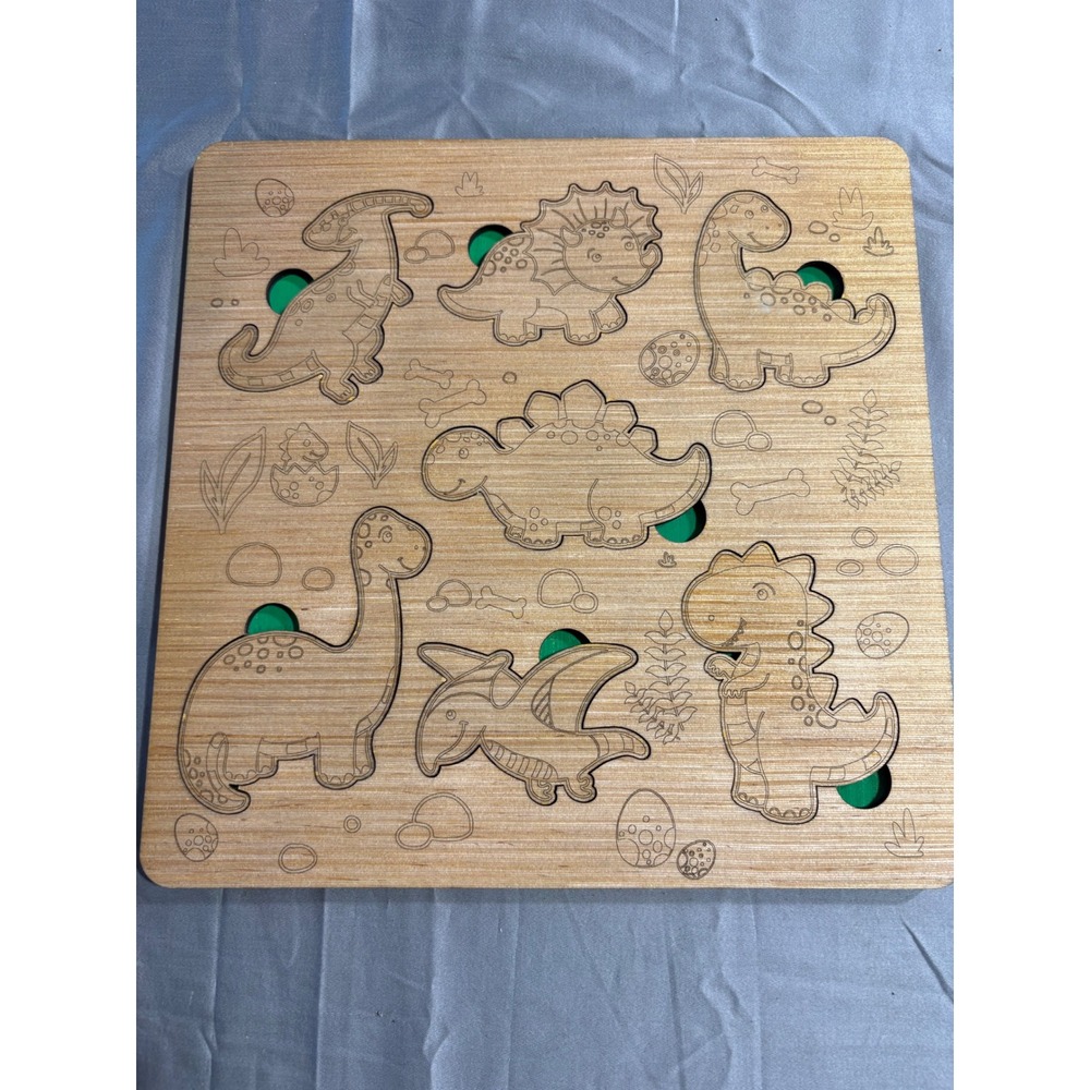 Wooden Dinosaur Chunky Puzzle Montessori Kids Toddler Educational Toy Green Wood